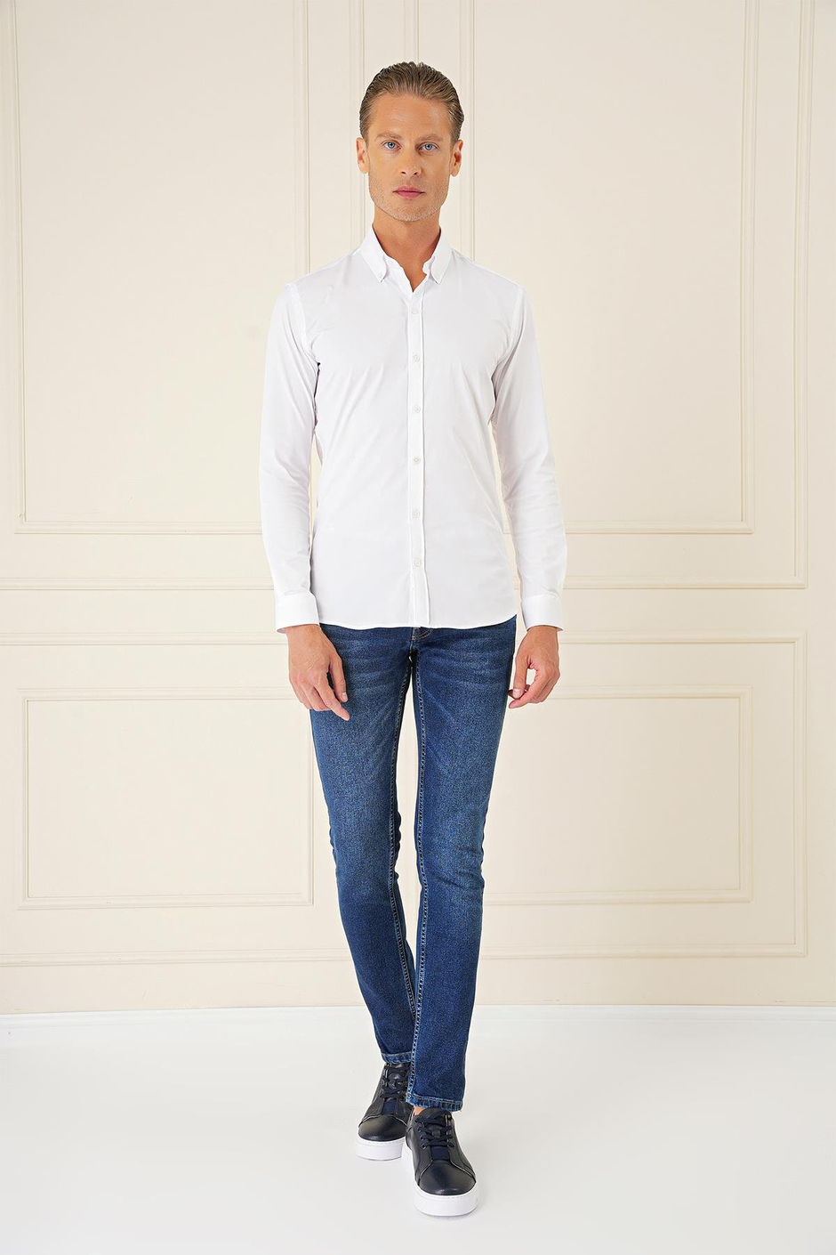 GK 727 Slim Fit Beyaz Klasik Gömlek
