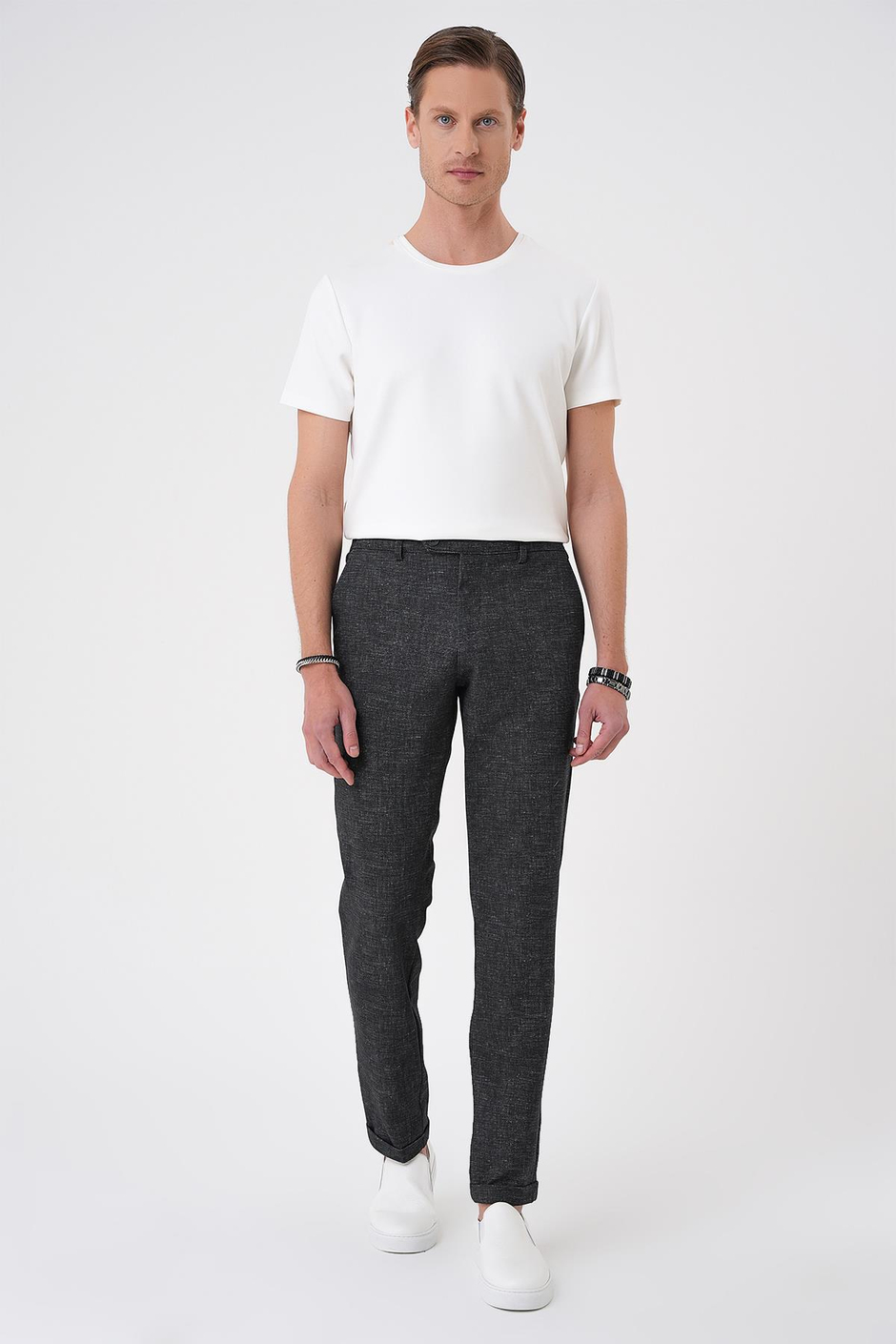 P 1176 Comfort Fit Kırçıllı Beli Lastikli Siyah Jogger Pantolon
