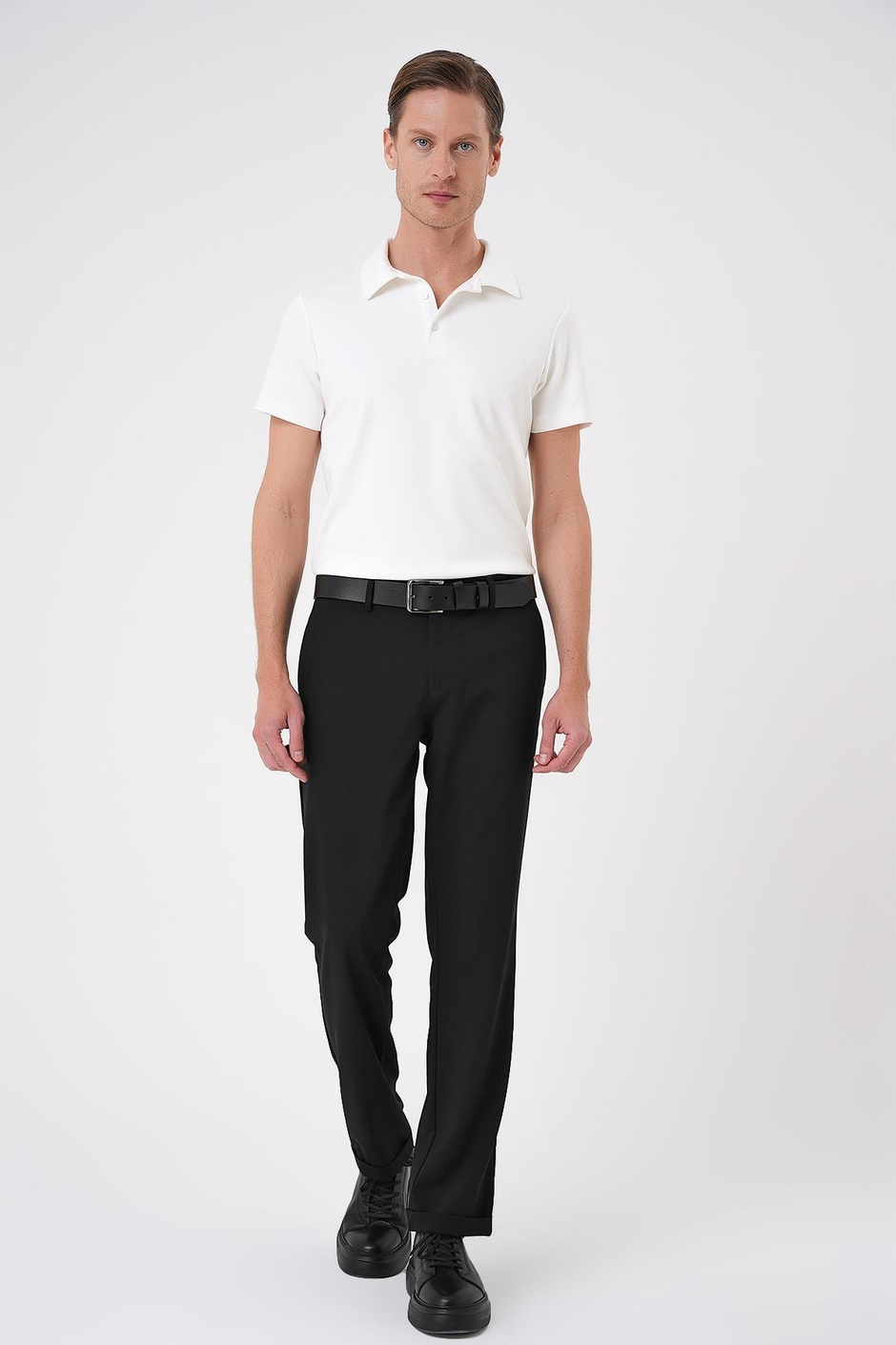 P 1185 Comfort Fit Beli Lastikli Siyah Jogger Pantolon 