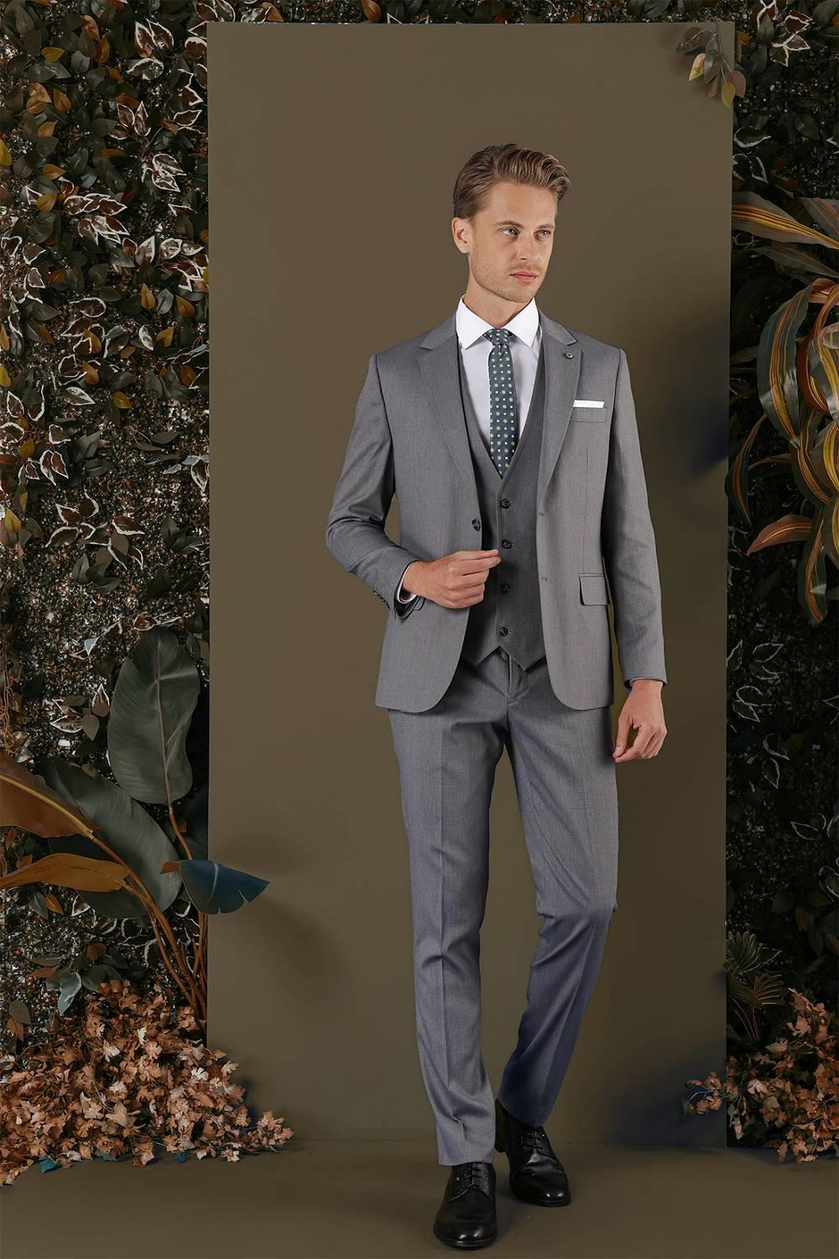 TK 877 Slim Fit Füme Klasik Takım Elbise