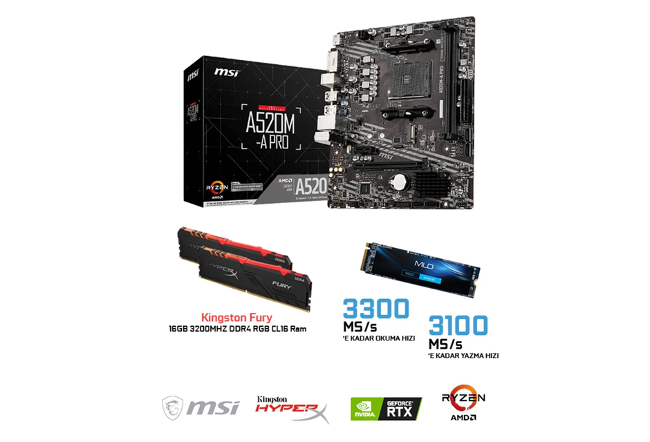 Msı Amd Ryzen 5 5500 A520 16Gb 3200 Mhz Ddr4 512Gb Nvme 8Gb 3050 Vga Msı 100R Kasa Pc (Freedos) (D)