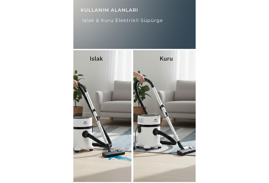 Pirantech Es-07 Panda Islak & Kuru Elektrikli Süpürge | 1000W Güçlü Motor | Hepa Filtreli