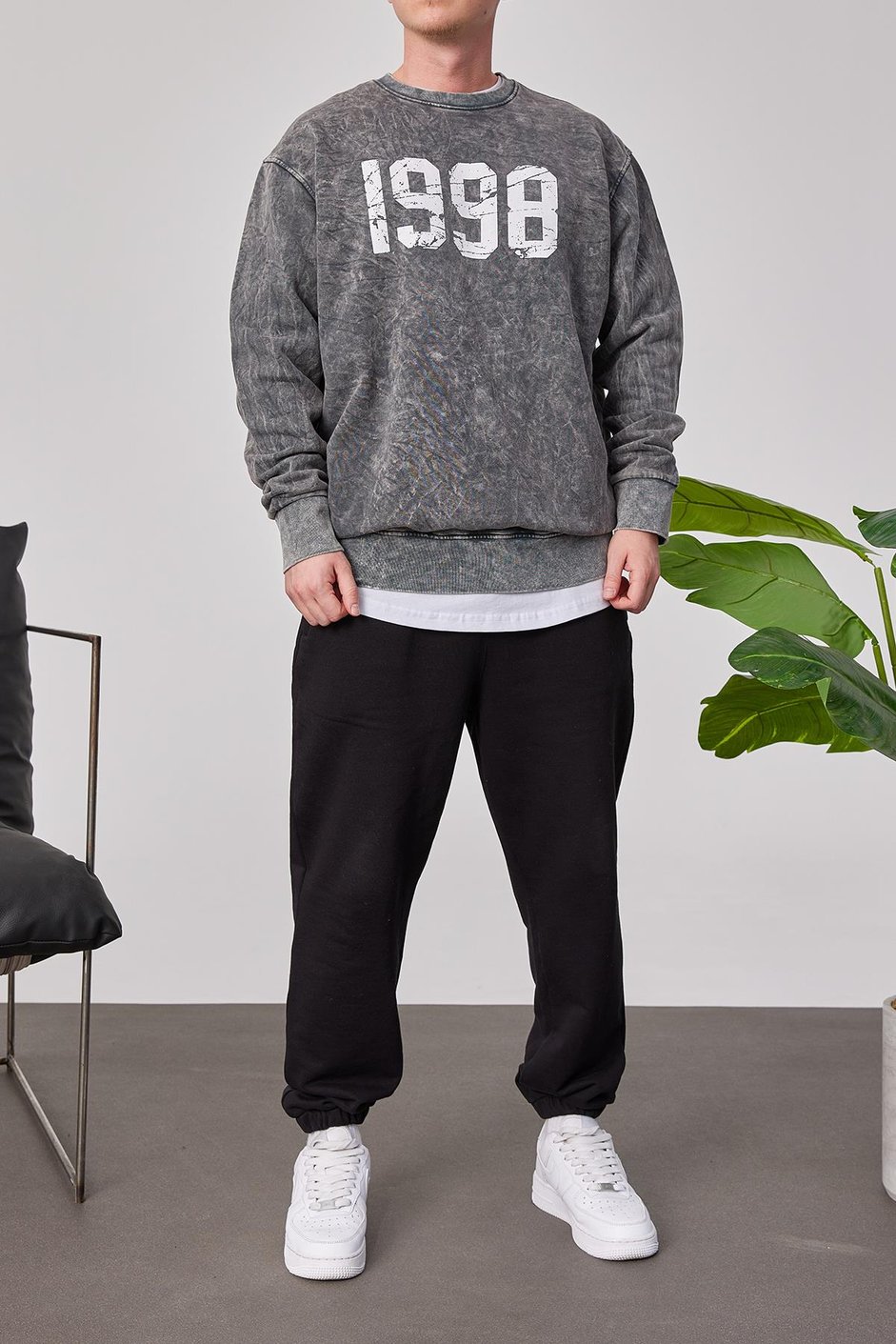 1998 Baskılı Füme Yıkamalı Sweatshirt