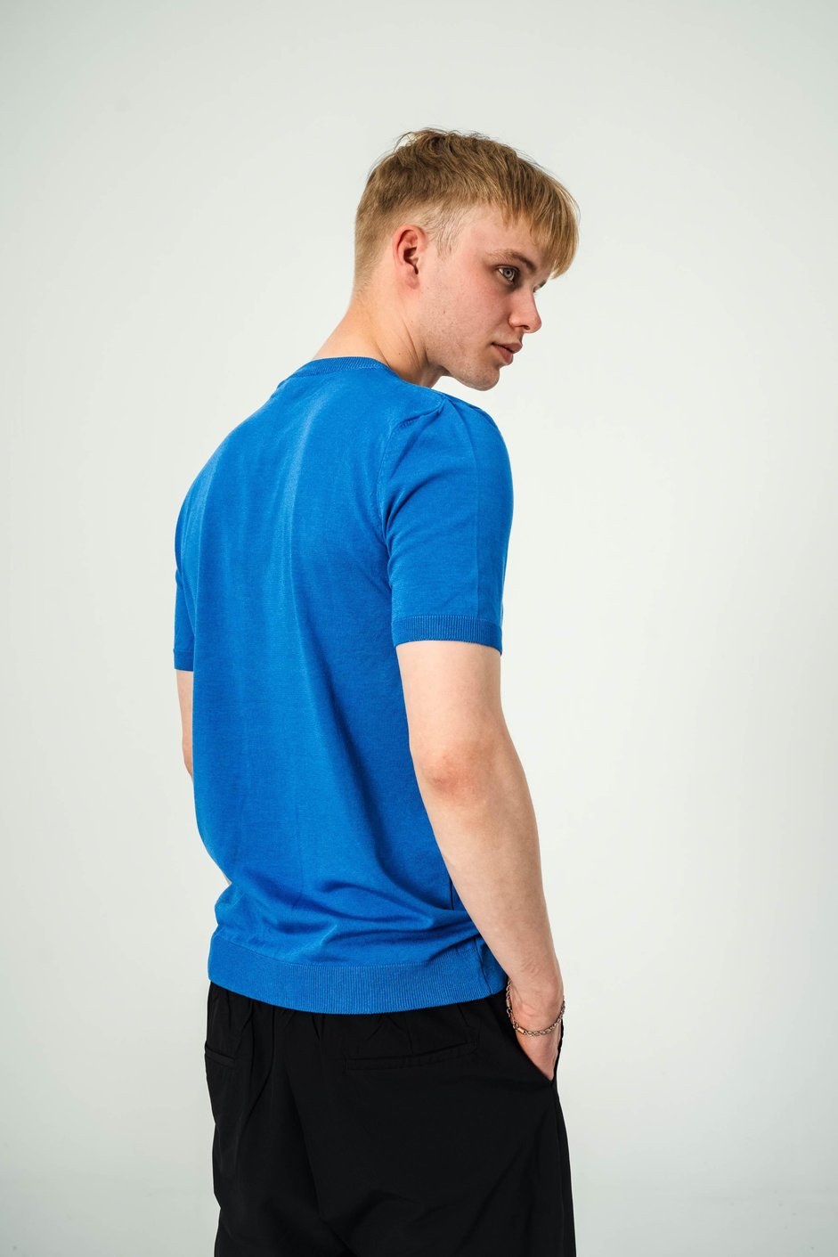 Basic Mavi Triko Kumaş Tshirt
