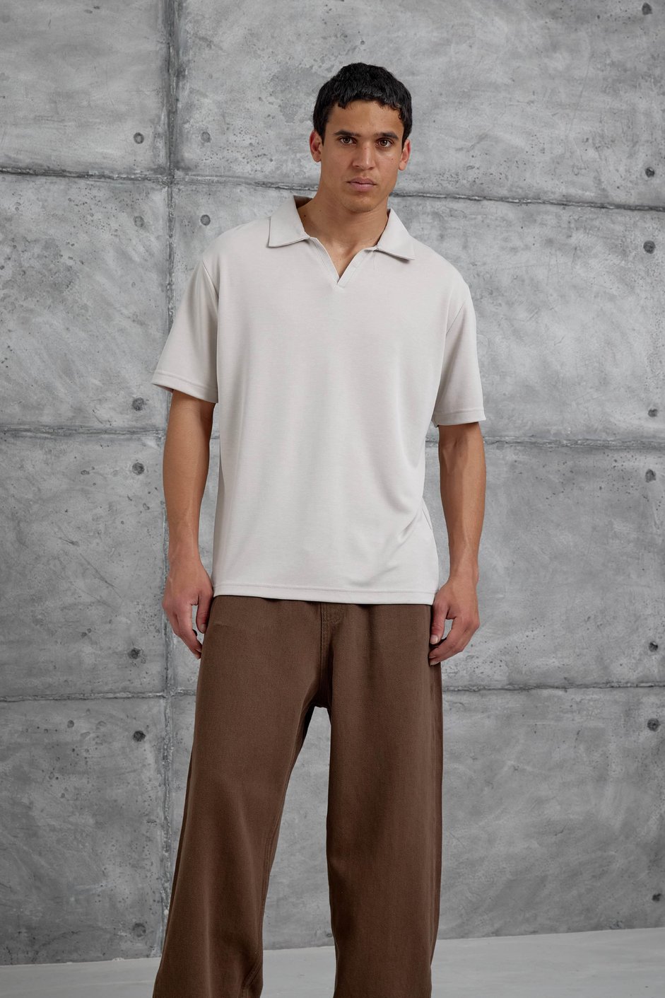 Bej Mrk Oversize Basic Polo Yaka Tshirt