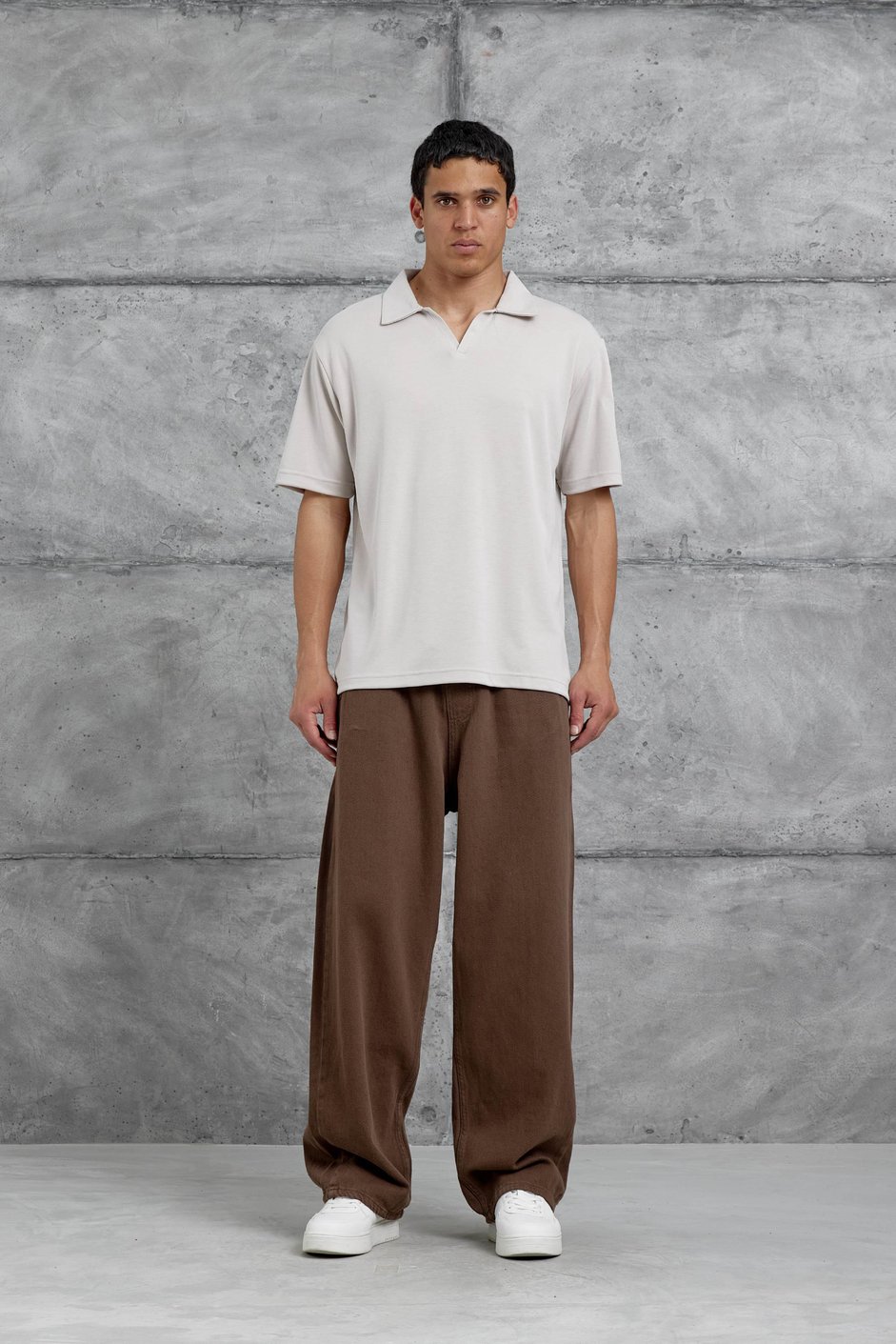 Bej Mrk Oversize Basic Polo Yaka Tshirt