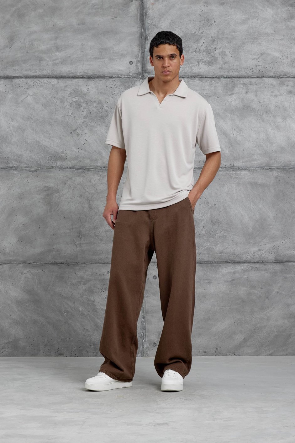 Bej Mrk Oversize Basic Polo Yaka Tshirt