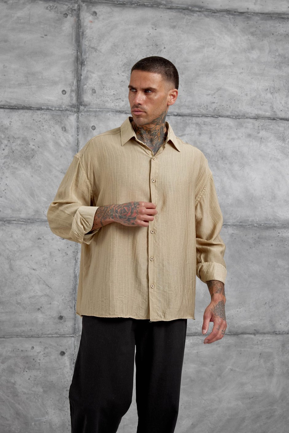 Bej Sülfür Çilek Model Oversize Gömlek