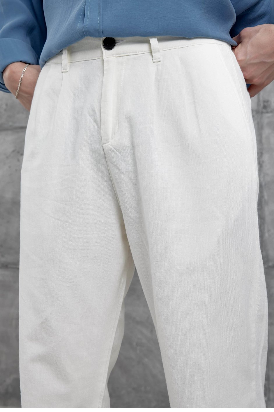Beyaz Baggy Kalıp Gabardin Pantolon