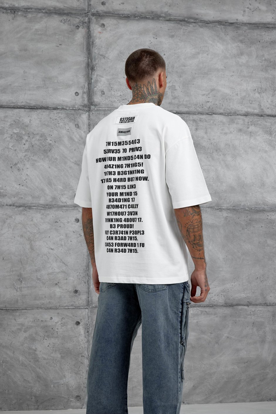 Beyaz Br41n Pow3r Yazılı Oversize Tshirt