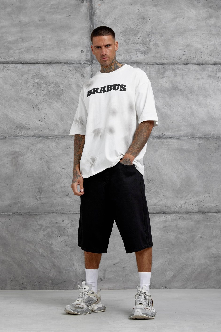 Beyaz Brabus Yazılı Oversize Tshirt