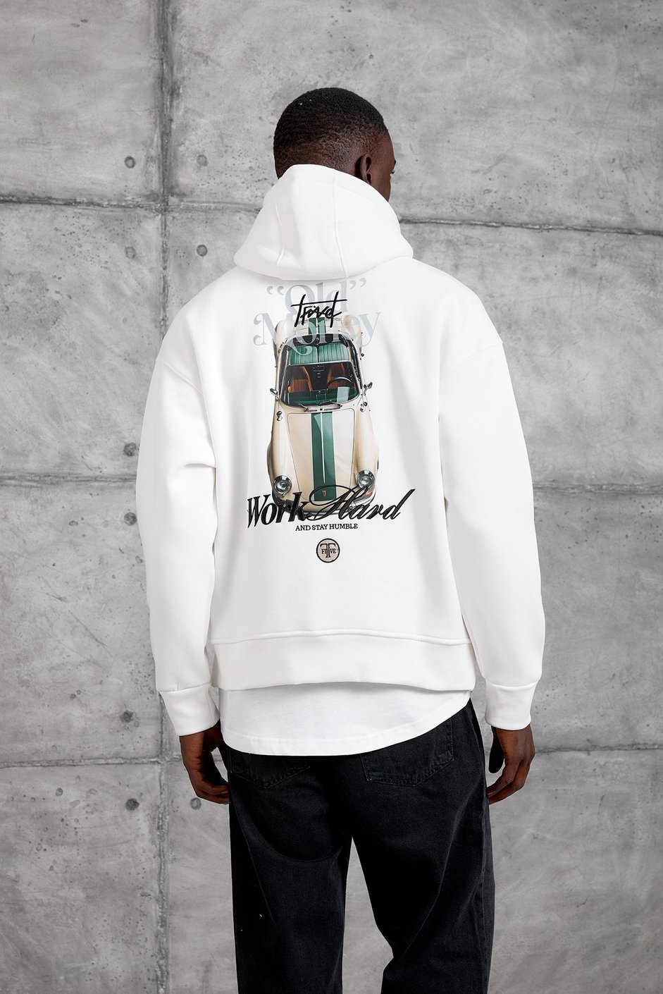 Beyaz CAR BASKI KAPÜŞONLU OVERSIZE SWEATSHIRT