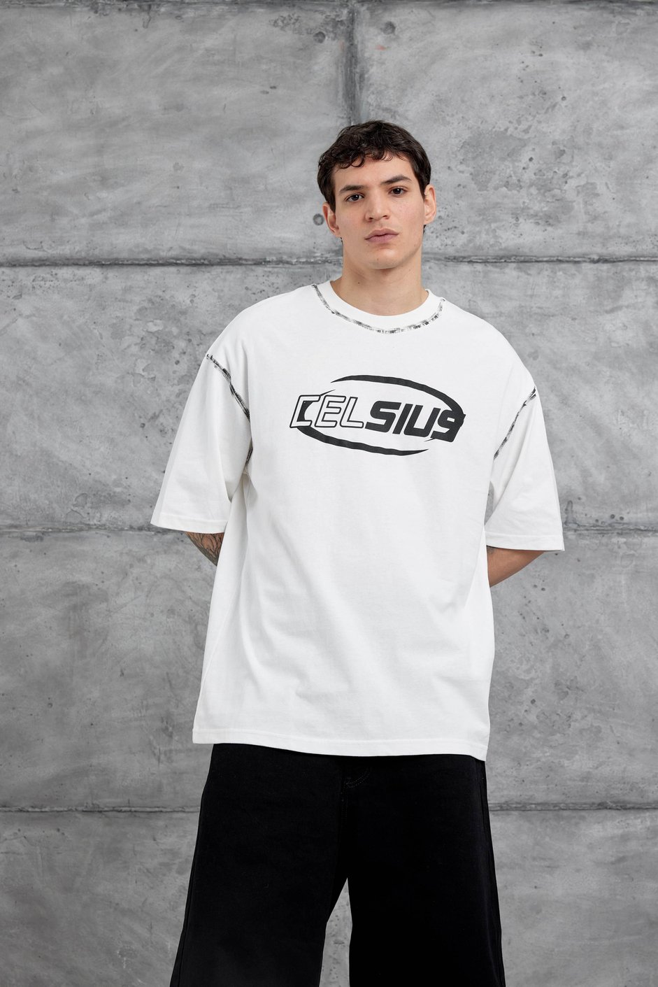 Beyaz Celcius Yazılı Oversize Tshirt