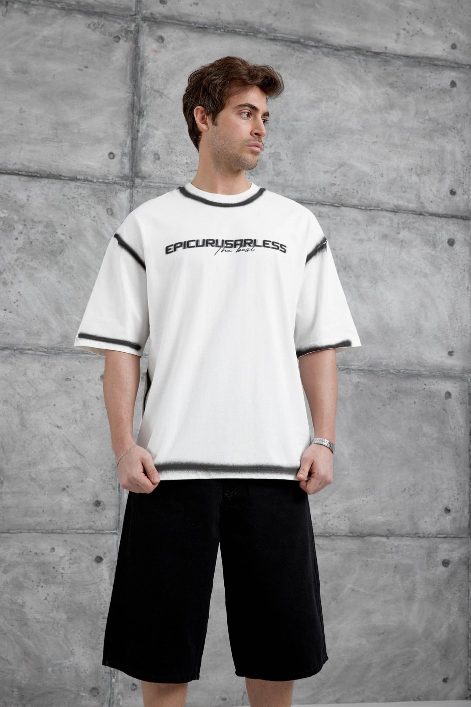 Beyaz Epicurusarless Yazılı Oversize Tshirt