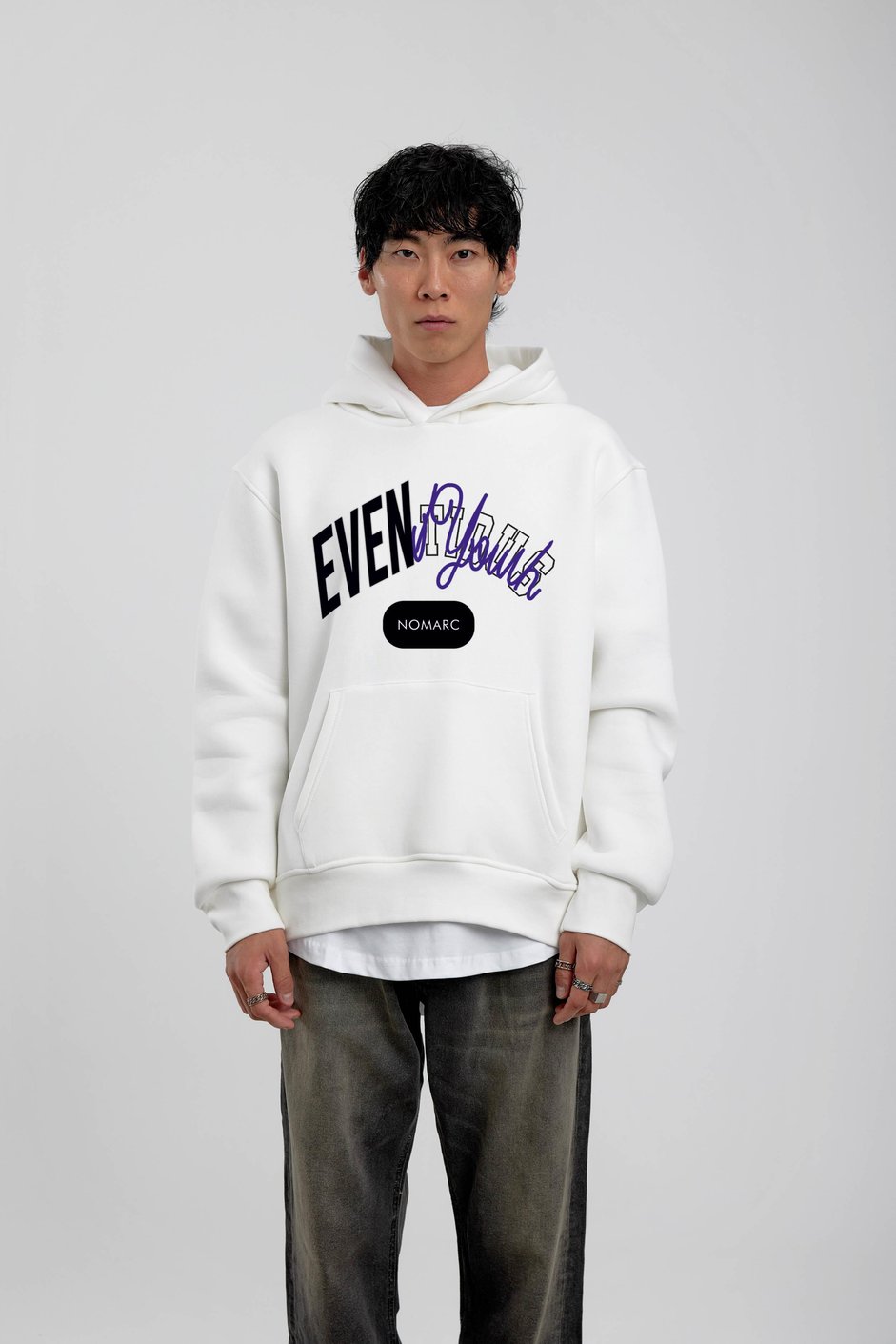 Beyaz Eventious Yazılı Kapüşonlu Sweatshirt