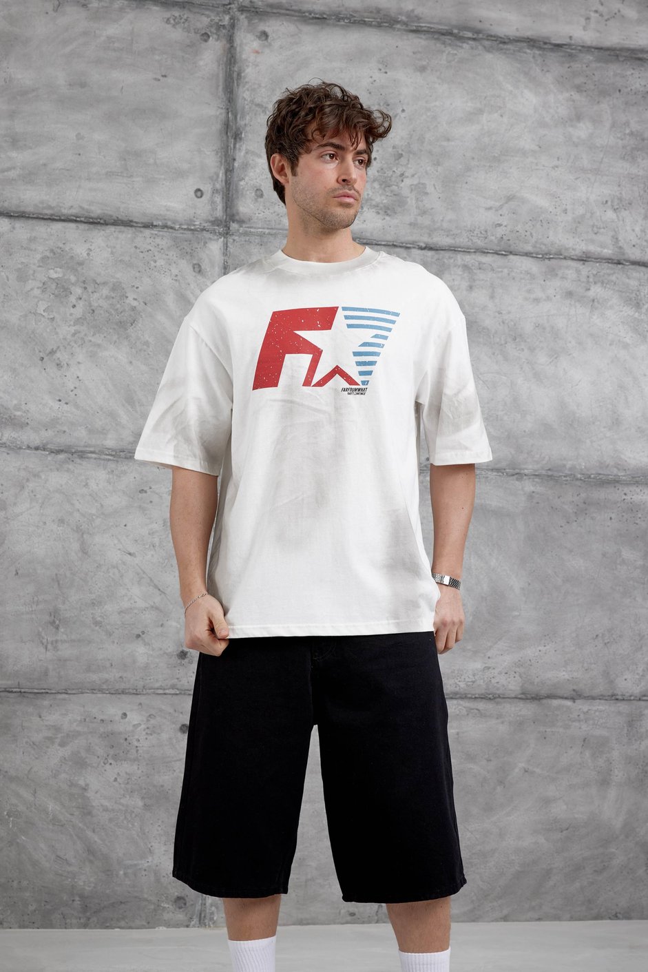 Beyaz Farfrom Yazılı Oversize Tshirt