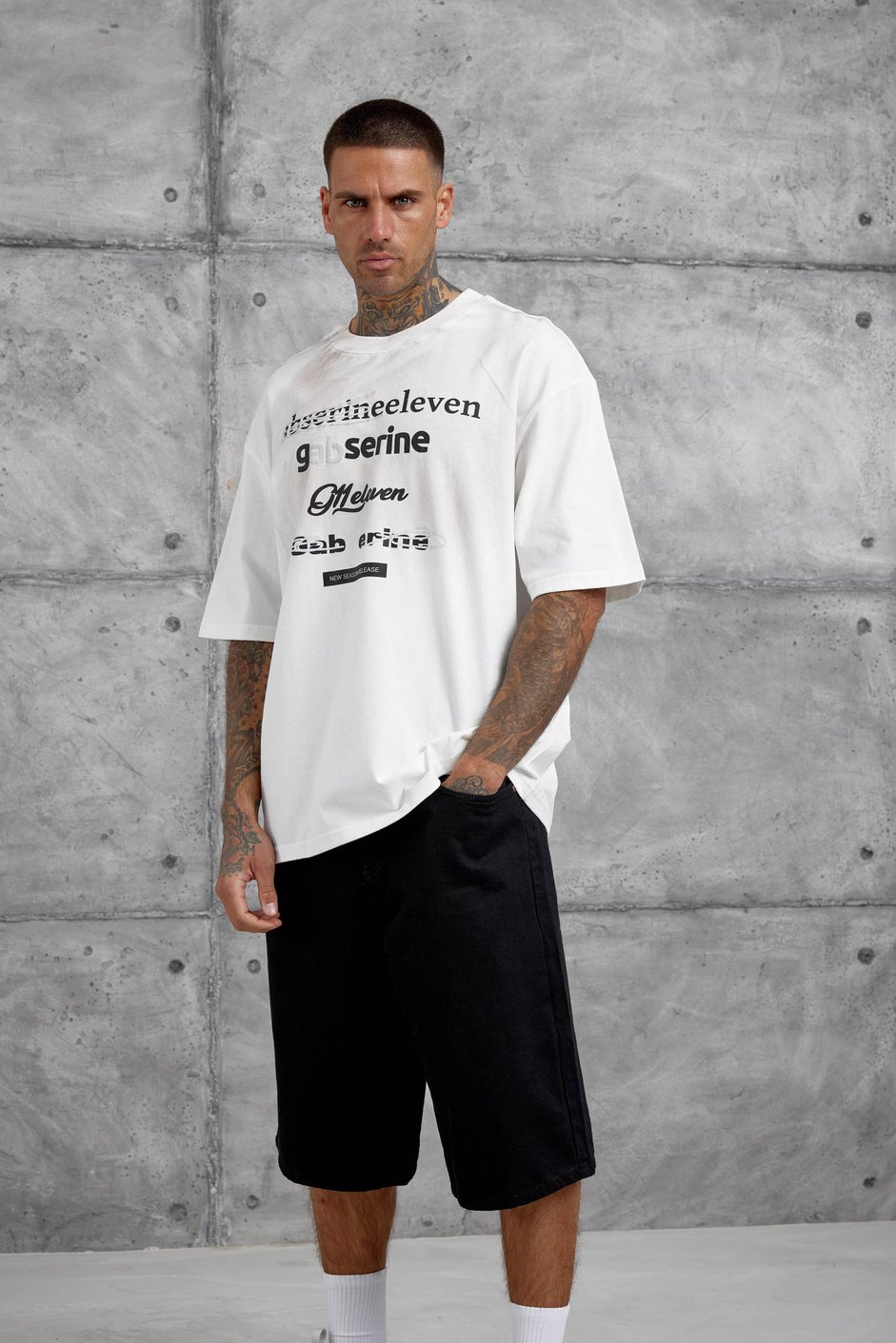 Beyaz Gabserine Yazılı Oversize Tshirt