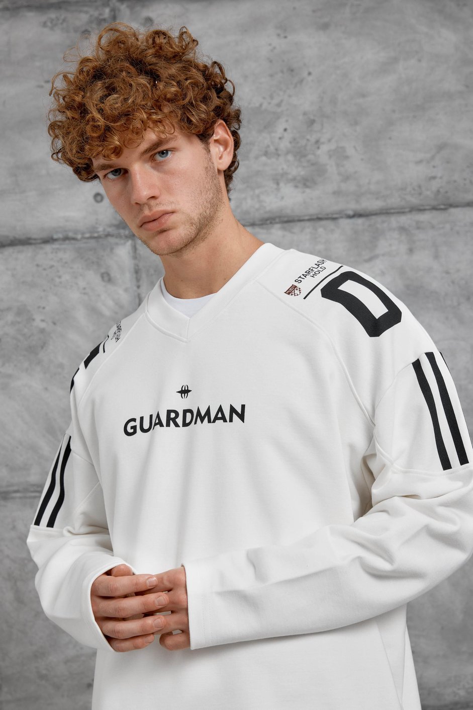 Beyaz GUARDMAN BASKILI OVERSİZE SWEATSHİRT
