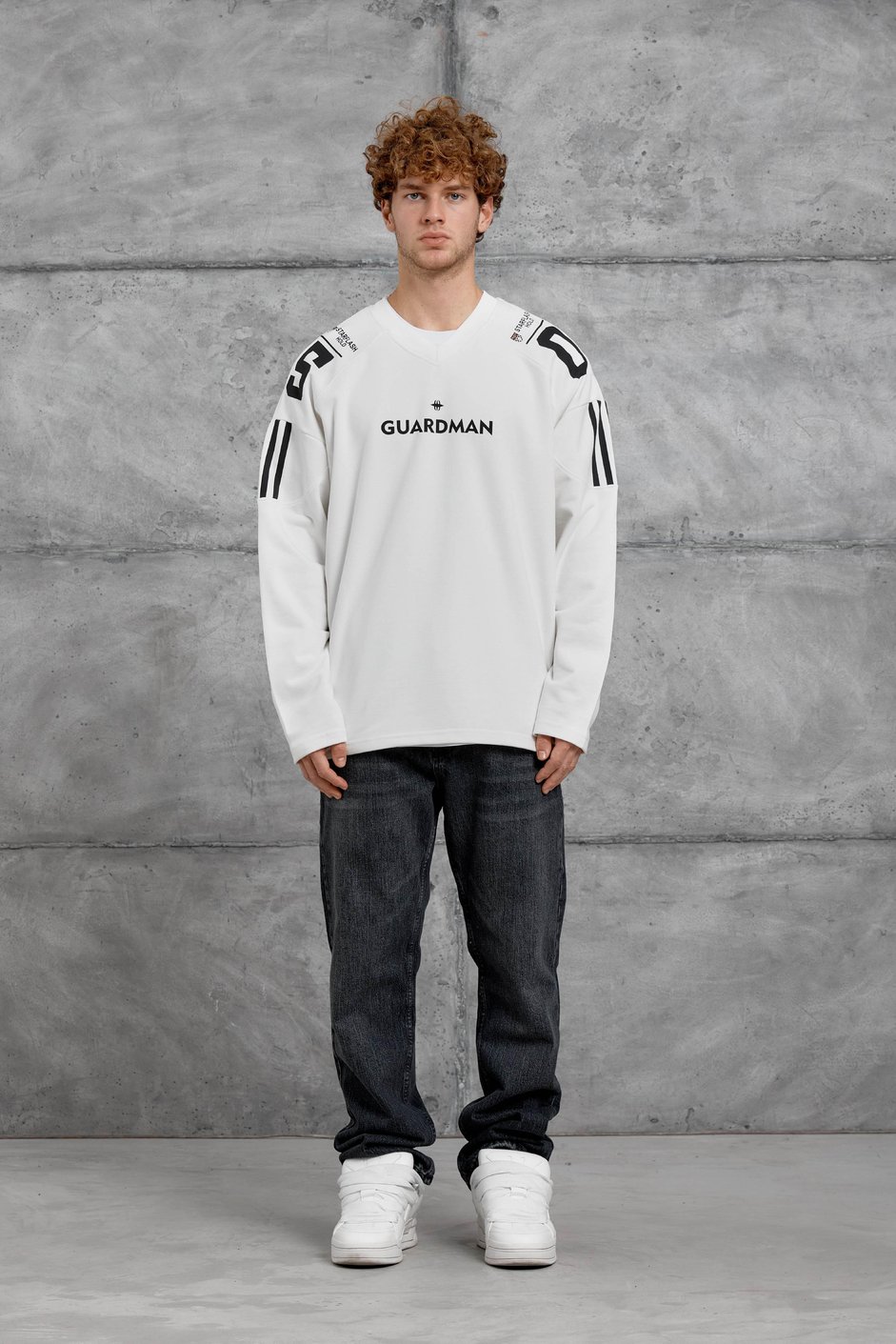 Beyaz GUARDMAN BASKILI OVERSİZE SWEATSHİRT