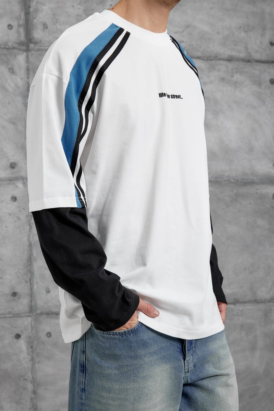 Beyaz LİFE ON THE STREET PARÇA KOLLU SWEATSHİRT