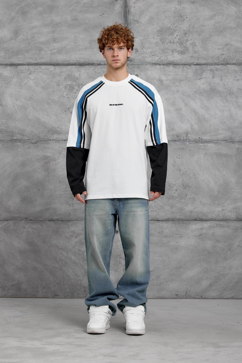 Beyaz LİFE ON THE STREET PARÇA KOLLU SWEATSHİRT