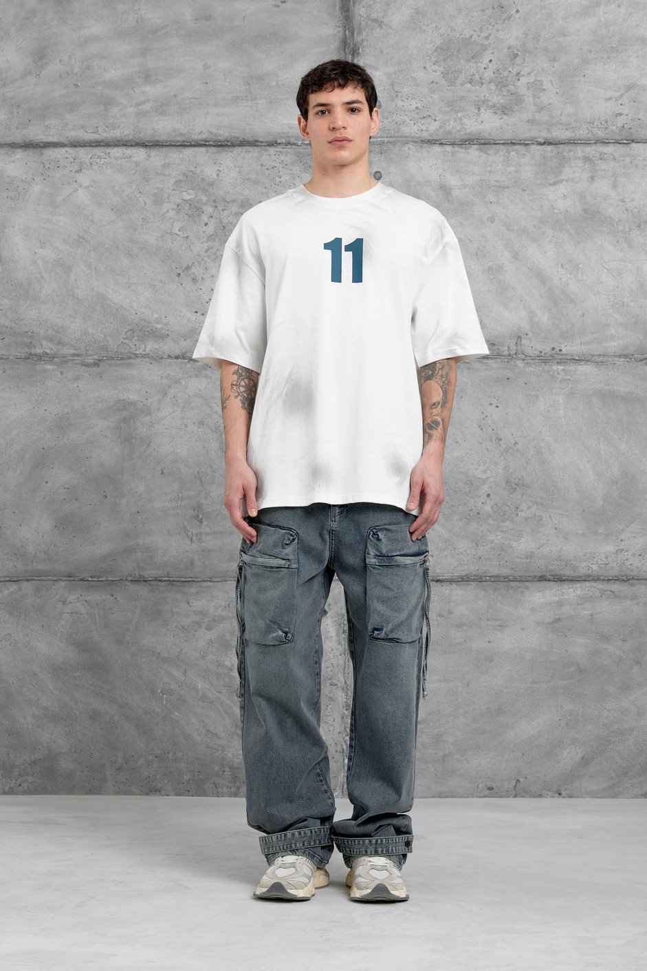 Beyaz M11 Yazılı Oversize Tshirt