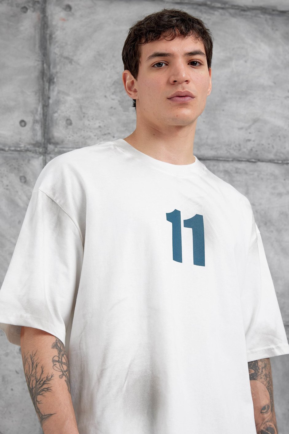 Beyaz M11 Yazılı Oversize Tshirt