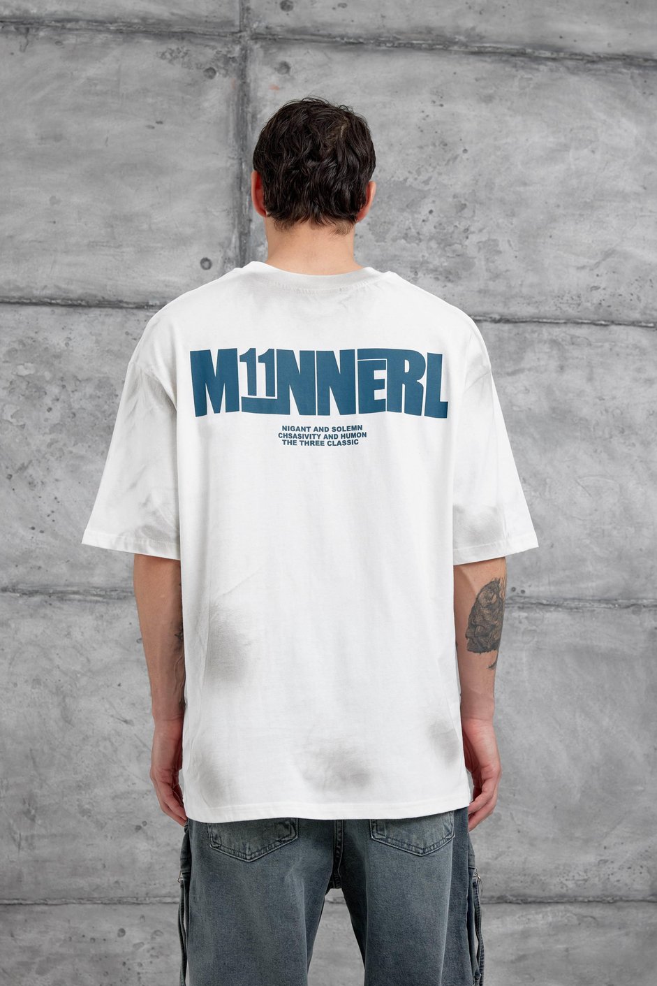 Beyaz M11 Yazılı Oversize Tshirt
