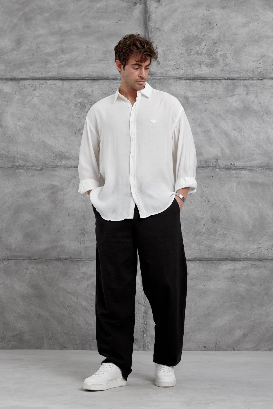 Beyaz Modal Kumaş Oversize Gömlek