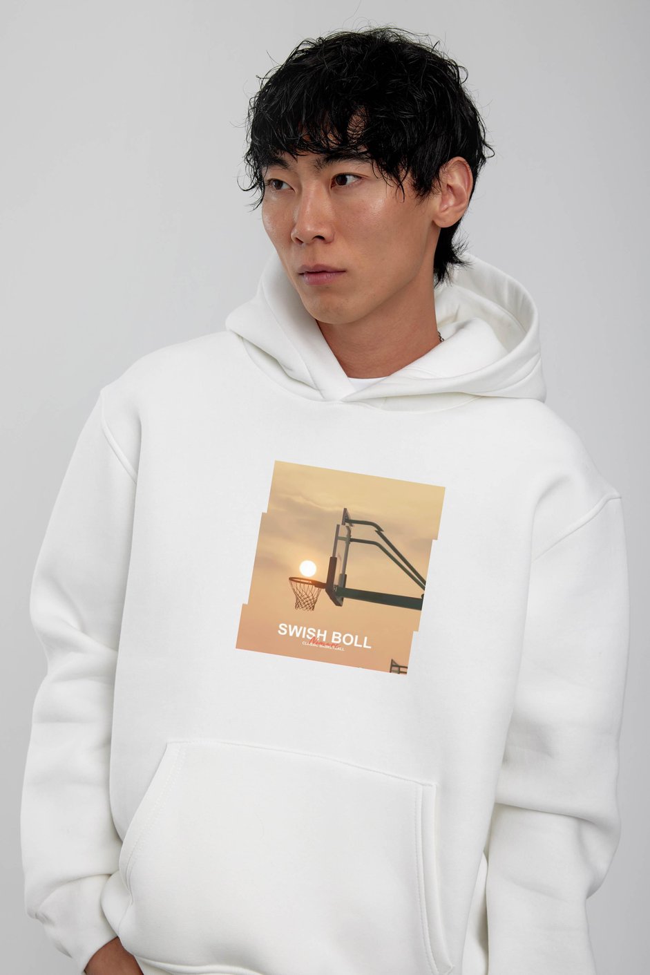 Beyaz Pota Baskılı Kapüşonlu Sweatshirt