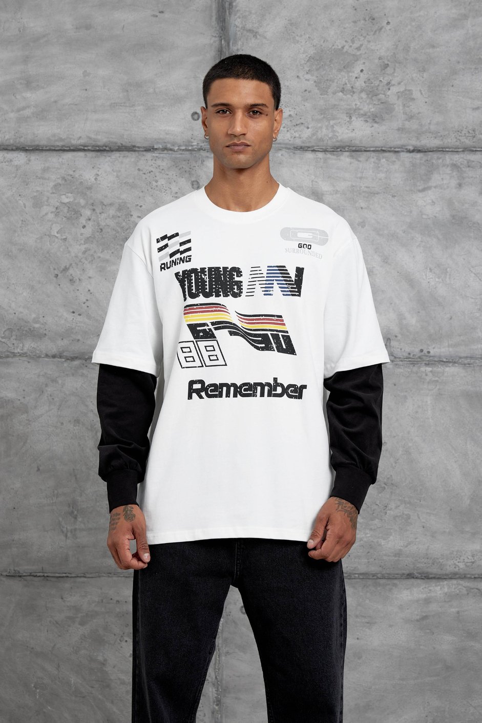 Beyaz Remember Baskılı Oversize Kolu Parçalı  Minimal Tasarım Sweatshirt