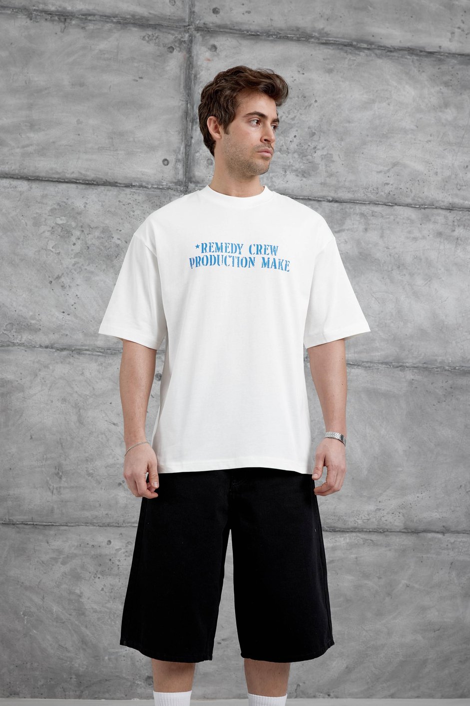 Beyaz Remendy Crew Yazılı Oversize Tshirt