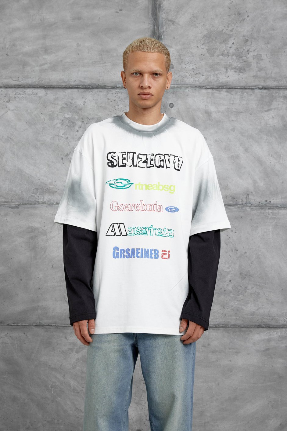 Beyaz Sebizegva Baskılı Parça Kollu Sweatshirt