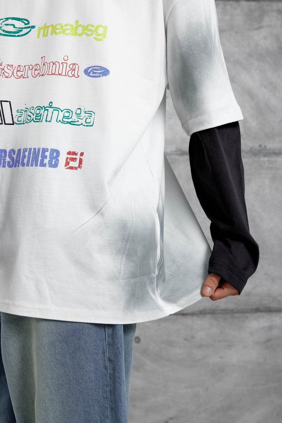 Beyaz Sebizegva Baskılı Parça Kollu Sweatshirt