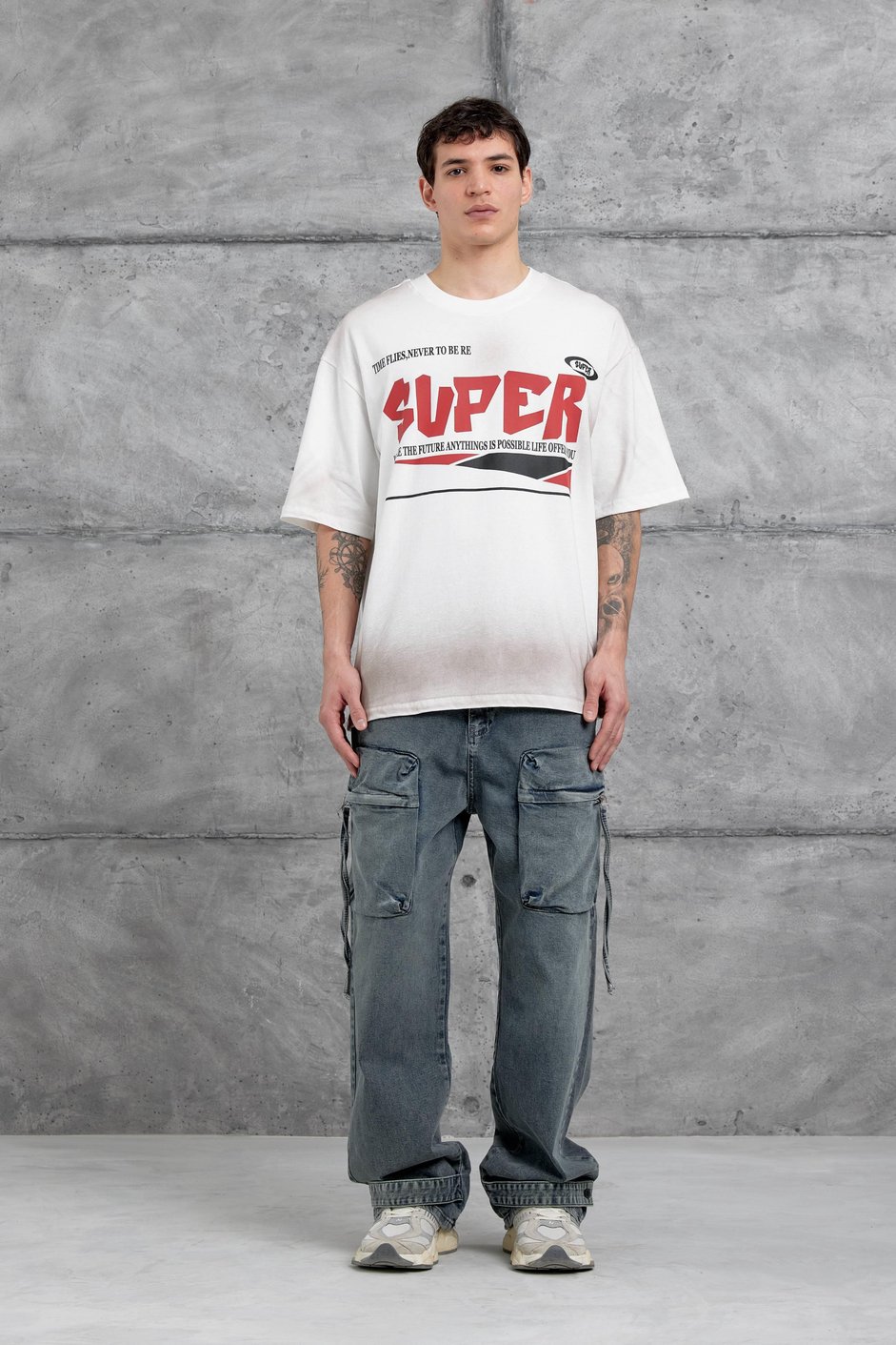 Beyaz Super Yazılı Oversize Tshirt