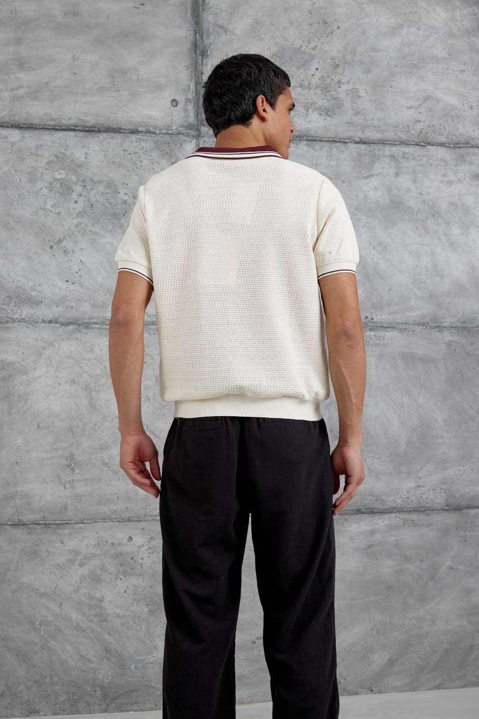 Bordo Yakalı Örme Tshirt