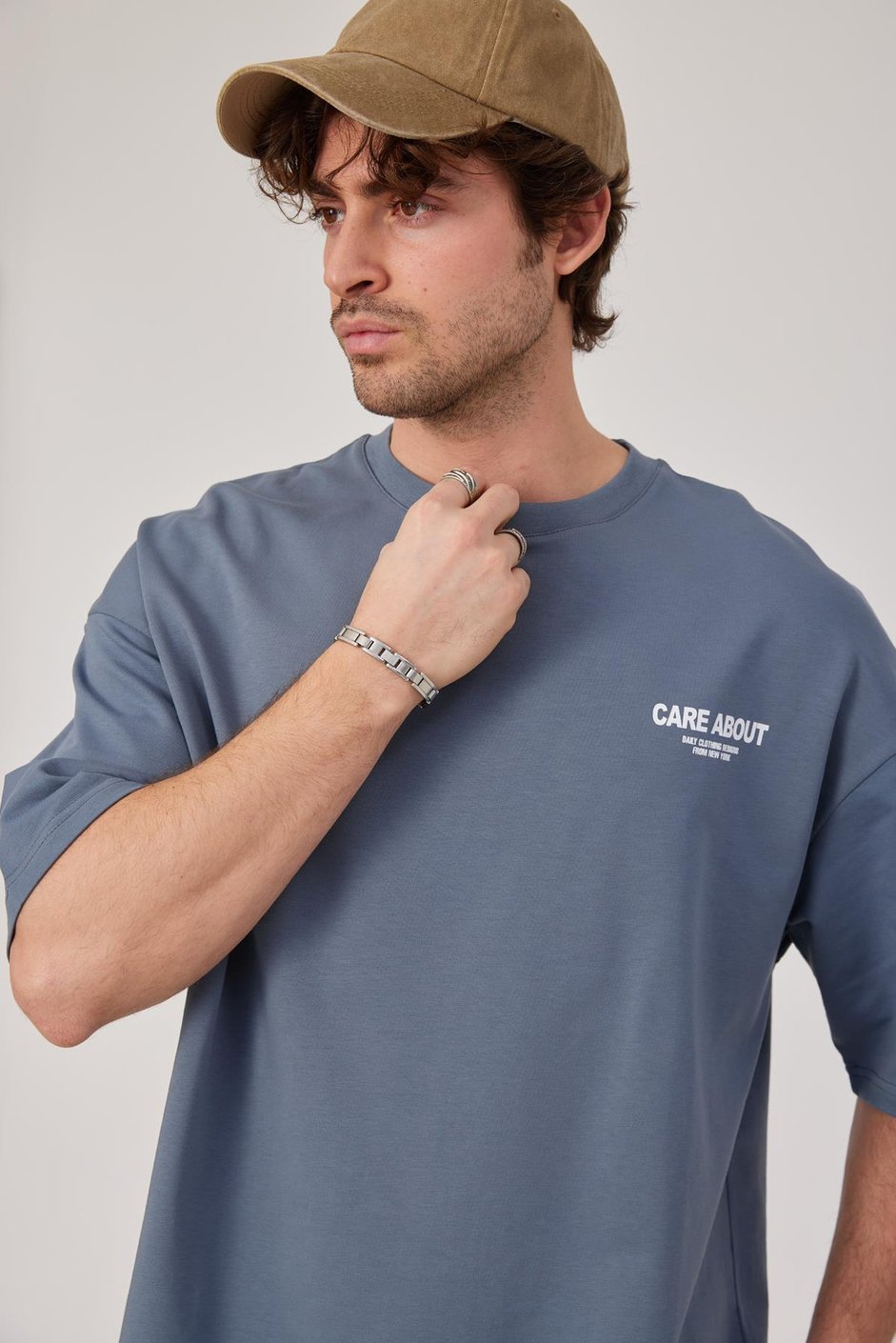 Care About Yazılı Pastel Mavi T-shirt