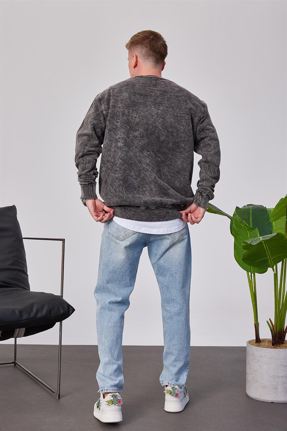Duke Pota Baskılı Yıkamalı Füme Sweatshirt