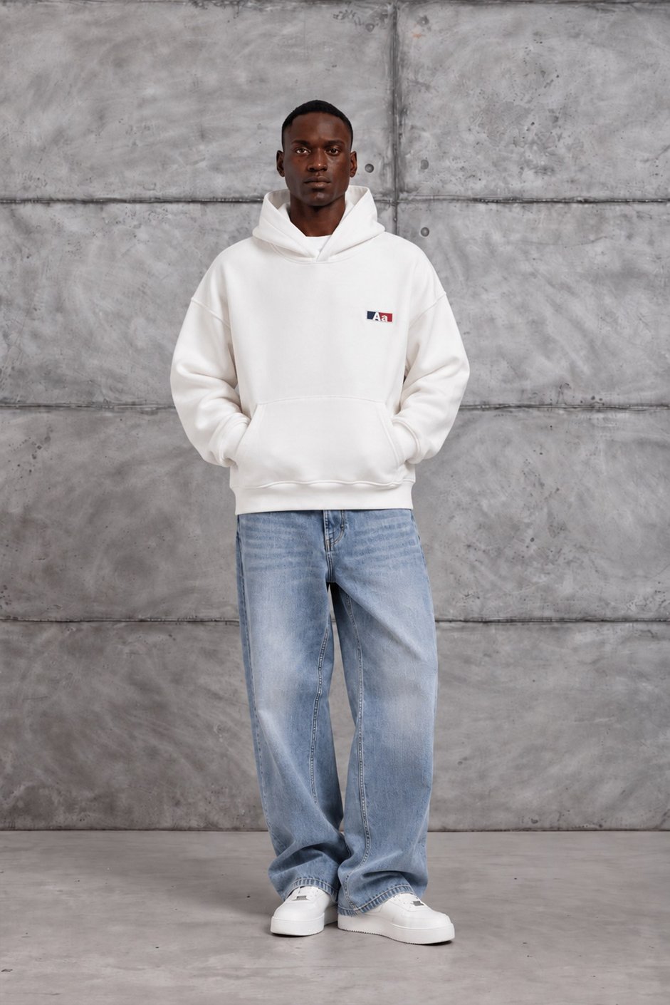 Ekru Beyaz Aa BASKI KAPÜŞONLI OVERSIZE SWEATSHIRT