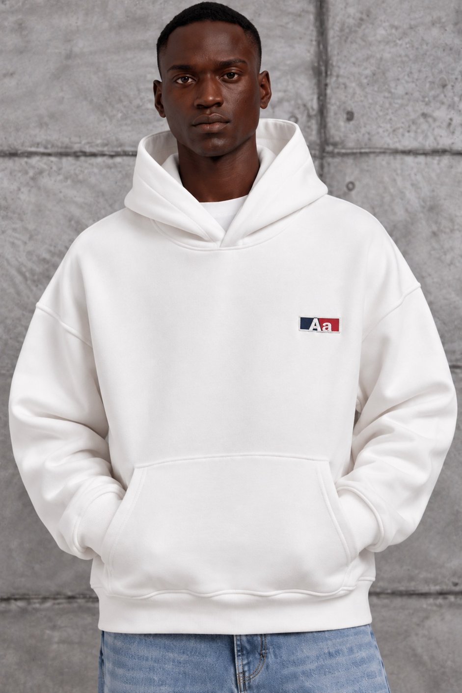 Ekru Beyaz Aa BASKI KAPÜŞONLI OVERSIZE SWEATSHIRT