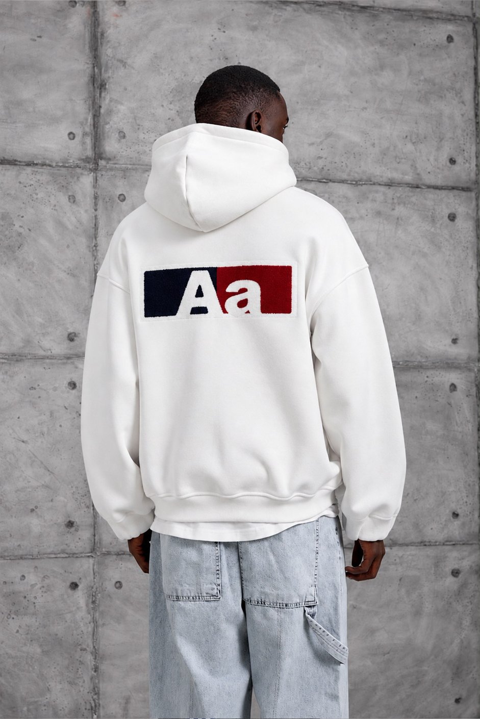 Ekru Beyaz Aa BASKI KAPÜŞONLI OVERSIZE SWEATSHIRT