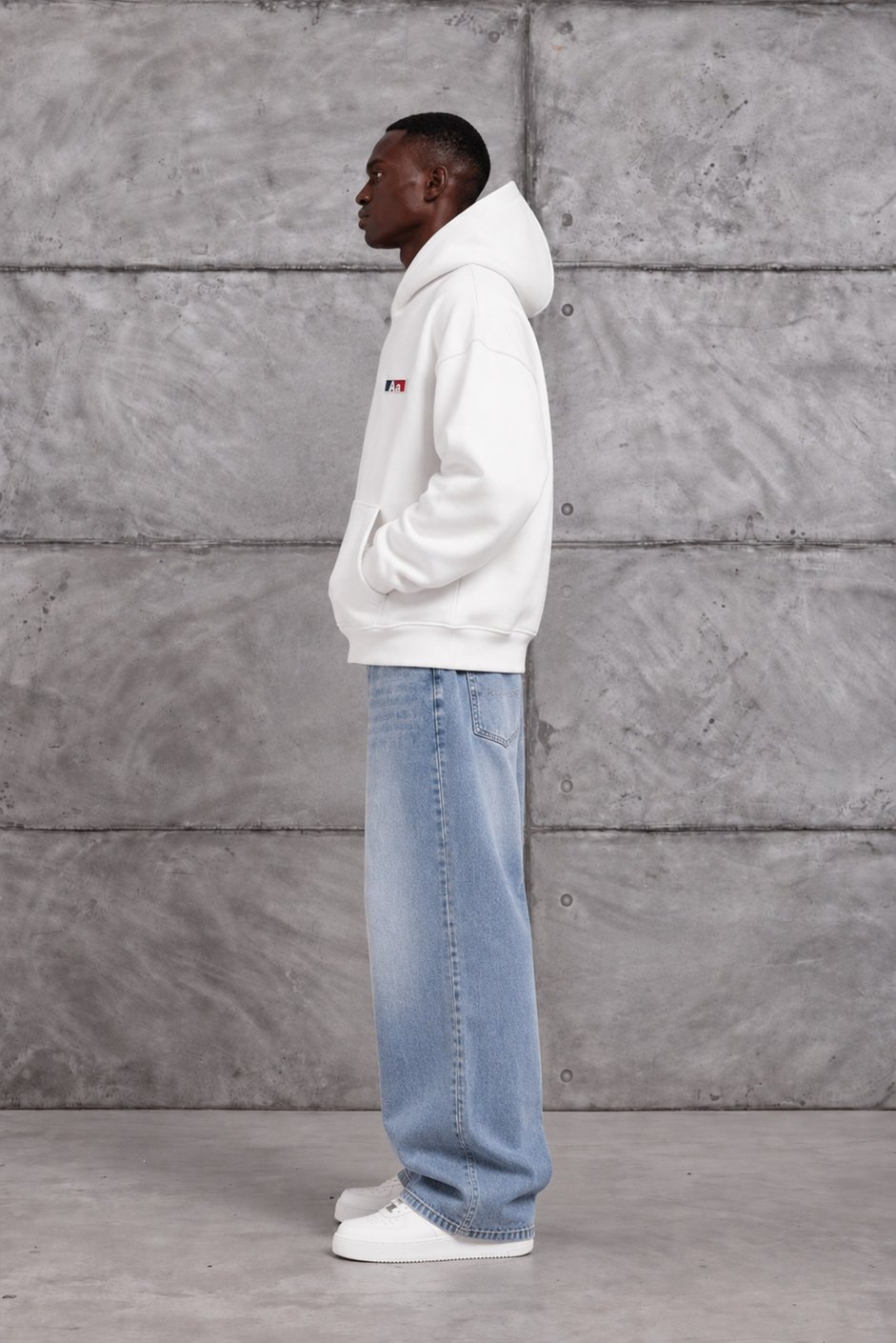 Ekru Beyaz Aa BASKI KAPÜŞONLI OVERSIZE SWEATSHIRT