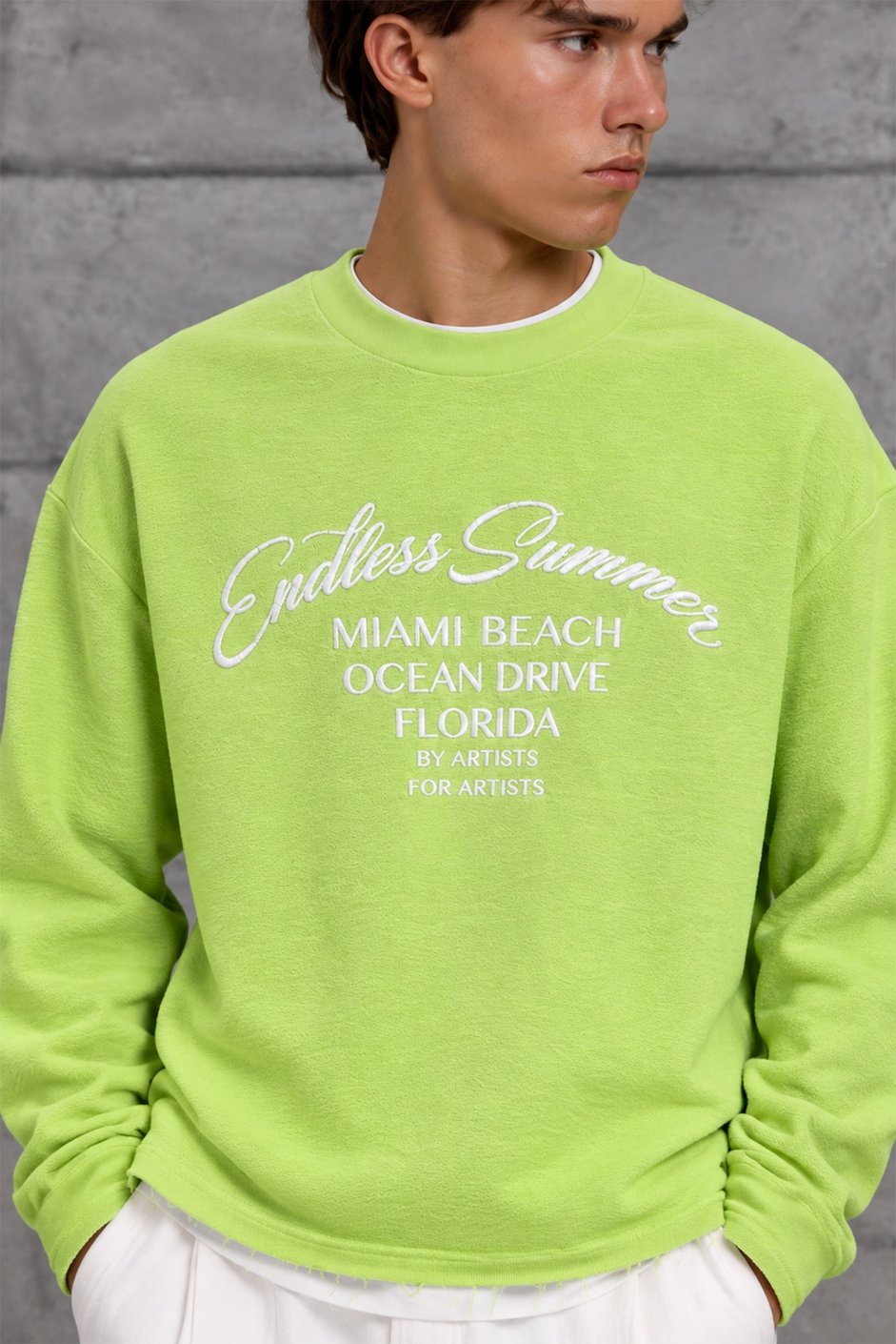 Fosforlu Yeşil BASKILI DOKUMA KUMAŞ SWEATSHIRT