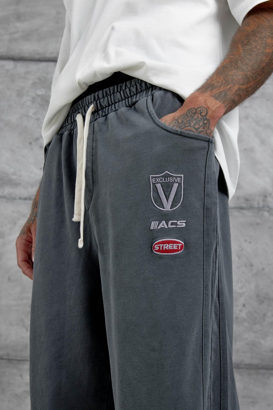 Füme Acs Street Yazılı Yıkamalı Baggy Eşofman Altı