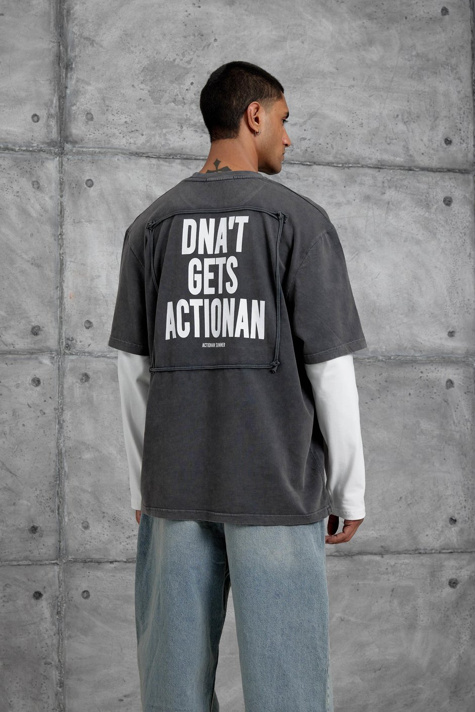 Füme Cep Rakam Detaylı Oversize Kolu Parçalı Tasarım Sweatshirt