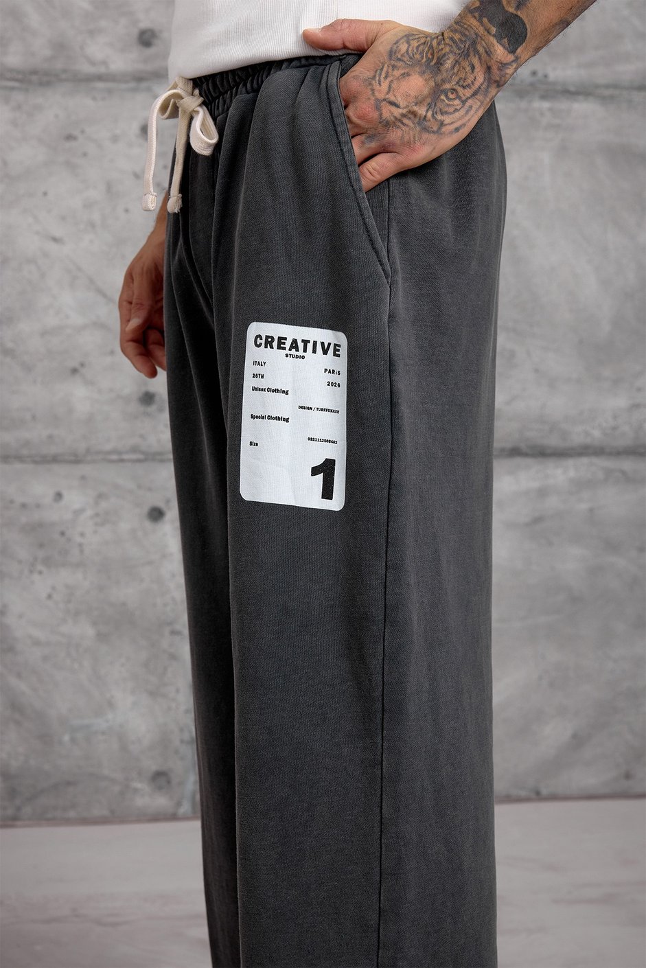 Füme CREATIVE BASKI YIKAMALI BAGGY EŞOFMAN ALTI