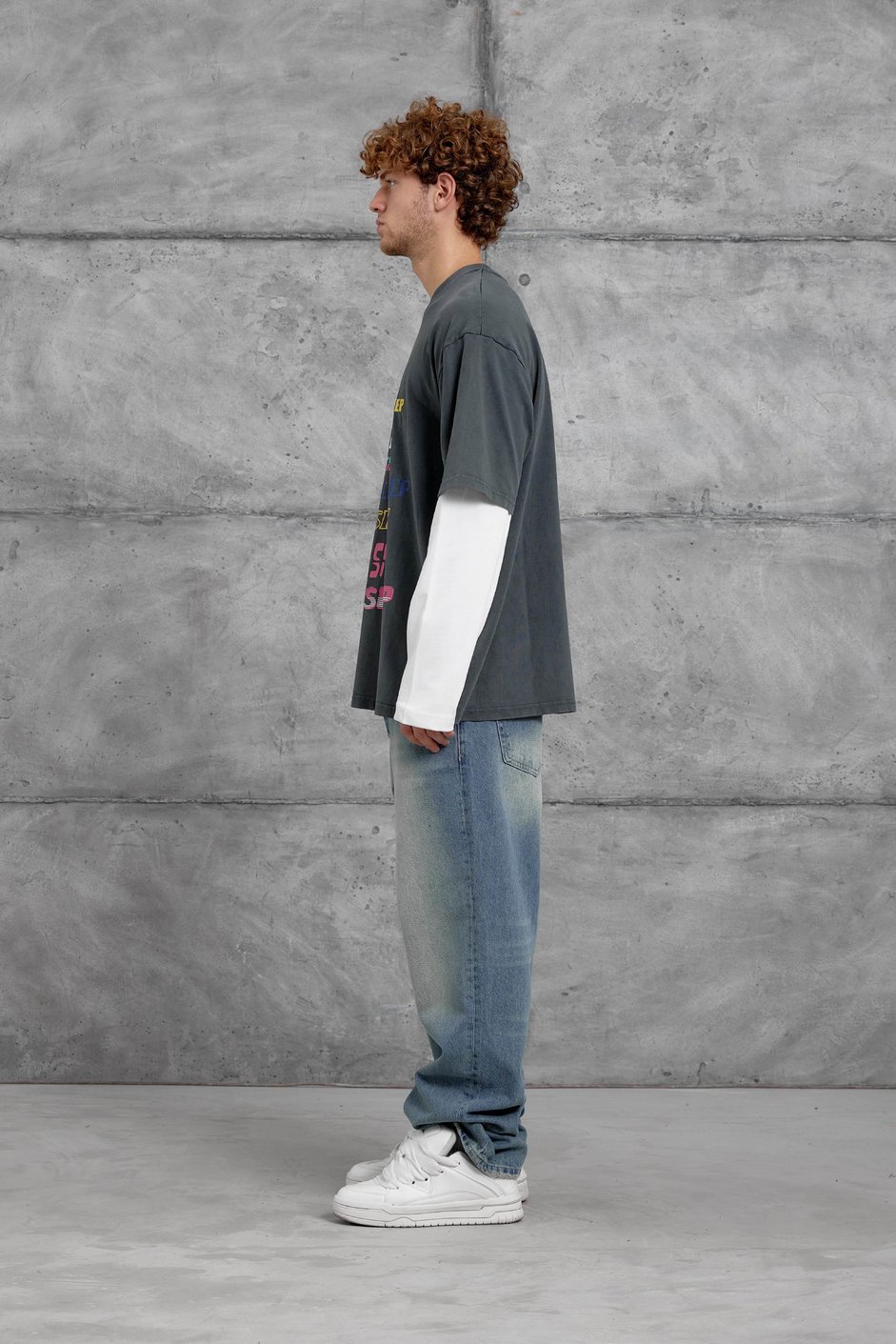 Füme Eleven Sleep Baskılı Parça Kollu Yıkamalı Oversize Sweatshirt