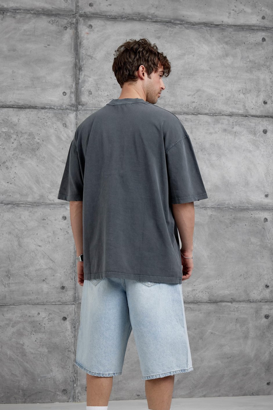 Füme Raw Yazılı Yıkamalı Oversize Tshirt