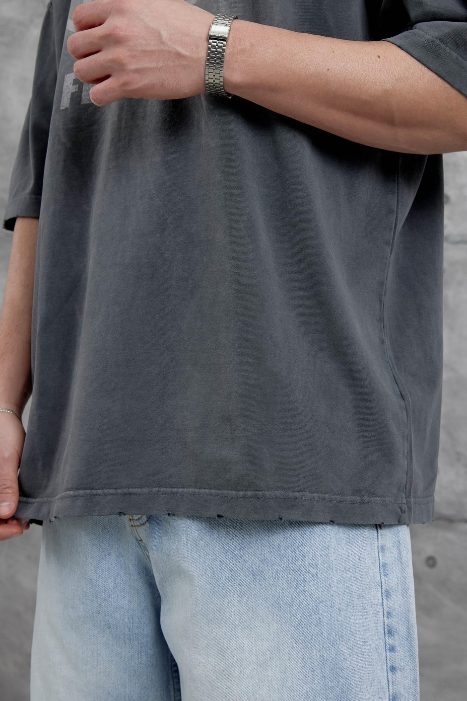 Füme Raw Yazılı Yıkamalı Oversize Tshirt