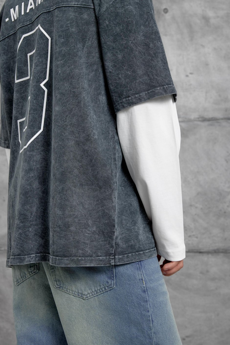 Füme Wade Baskılı Yıkamalı Parça Kollu Oversize Sweatshirt
